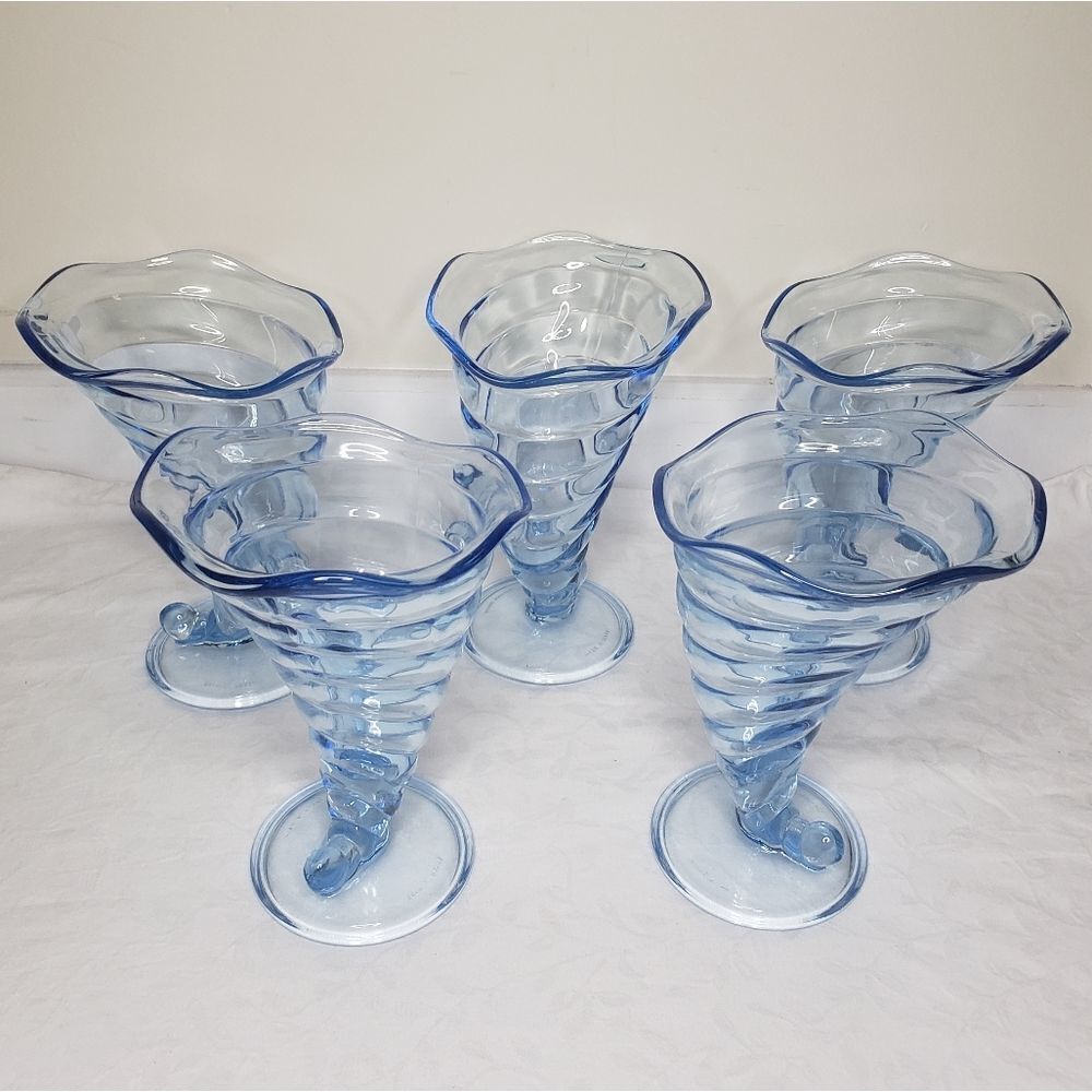 80s Blue Glass Dessert Parfait Cups
